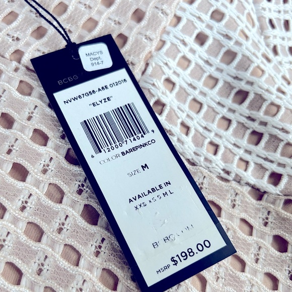 BCBGMaxAzria NWT White Cream Elyze Eyelet Lace Color Blocked A-Line Dress Size M - Picture 7 of 9